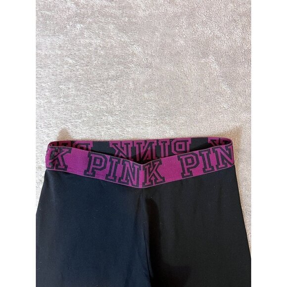 PINK Yoga Black Fuchsia Logo Leggings Active Pants Sz S - Picture 4 of 9